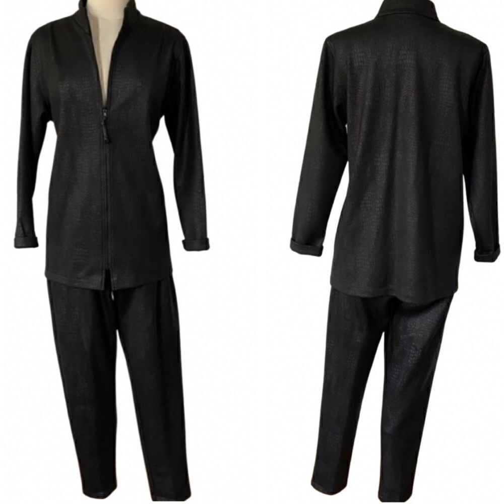 Killer Vintage 90s Croc Embossed 2 Piece Workout Jacket and Pants Activewear Set